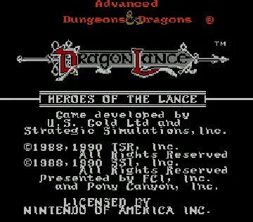 Advanced Dungeons & Dragons - Heroes of the Lance (USA) (Beta) screen shot title
